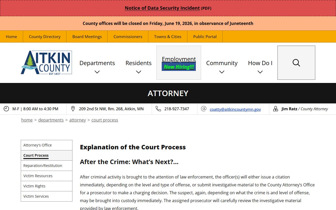 Aitkin County court records after jail arrest charging process
